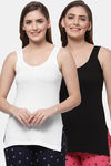 Floret Cotton Camisole (Pack of 2) - White Black — thumbnail 1